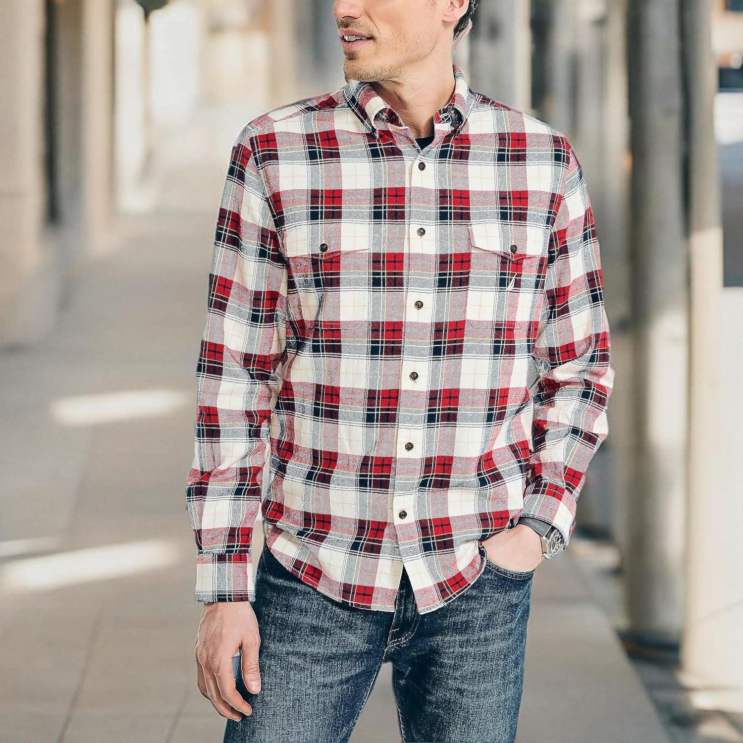 imageNautica Mens Nautica Sustainably Crafted Plaid Flannel ShirtAlmond