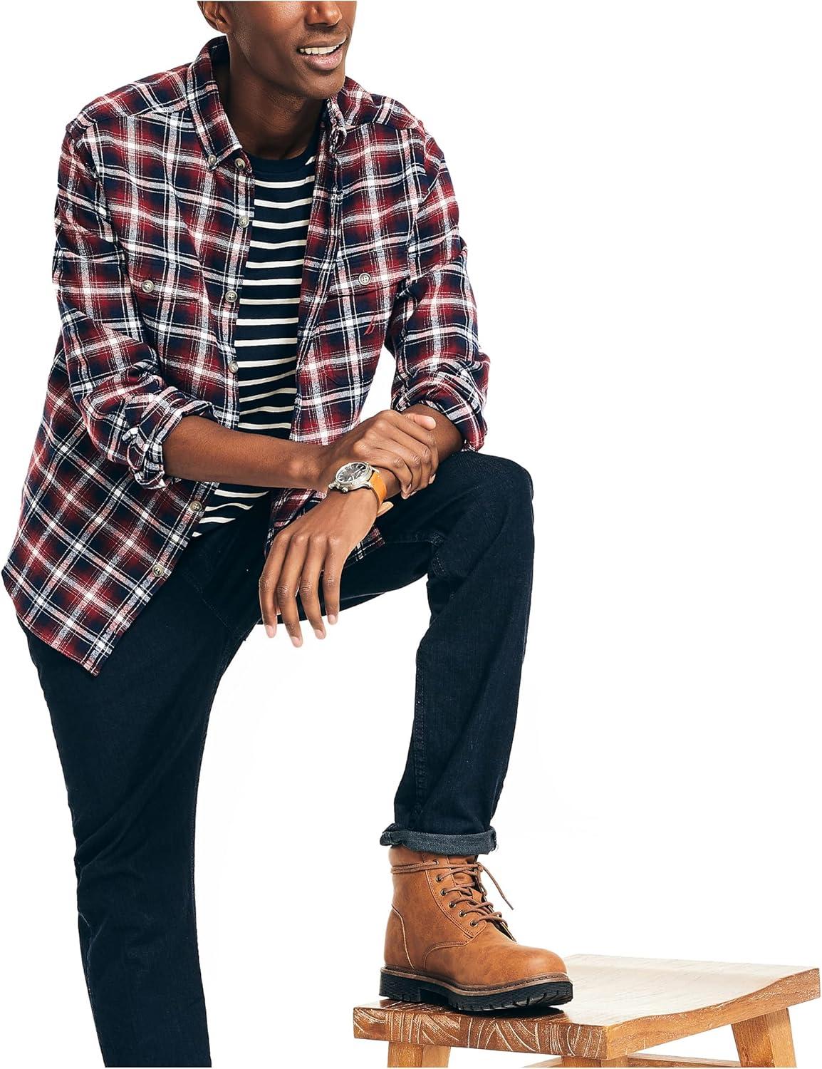 imageNautica Mens Nautica Sustainably Crafted Plaid Flannel ShirtBiking Red