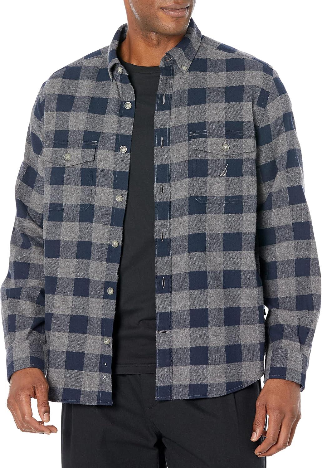 imageNautica Mens Nautica Sustainably Crafted Plaid Flannel ShirtGrey Heather