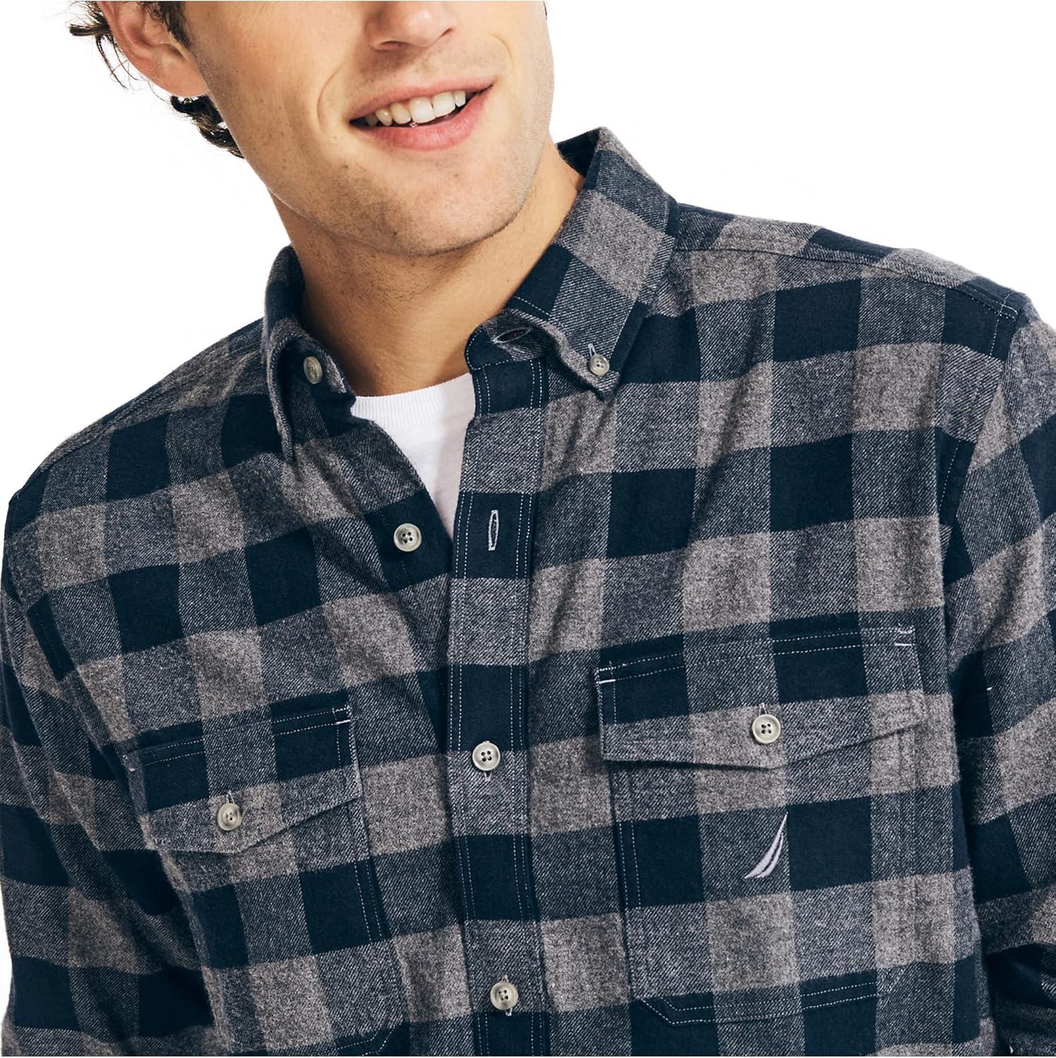 imageNautica Mens Nautica Sustainably Crafted Plaid Flannel ShirtGrey Heather