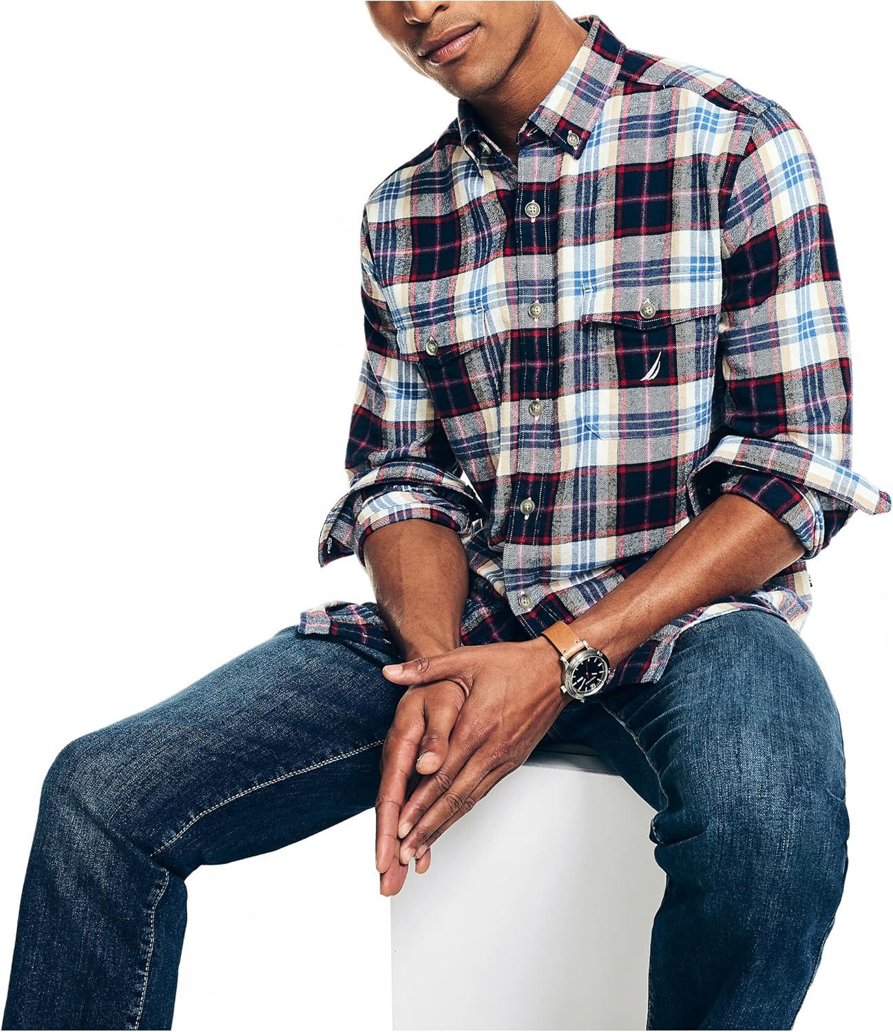 imageNautica Mens Nautica Sustainably Crafted Plaid Flannel ShirtMarshmallow