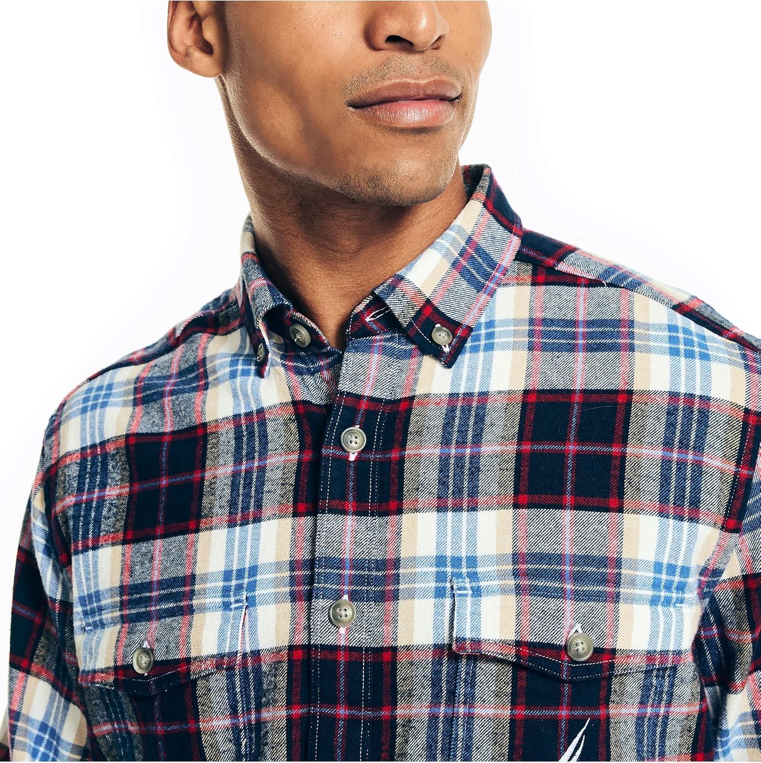 imageNautica Mens Nautica Sustainably Crafted Plaid Flannel ShirtMarshmallow