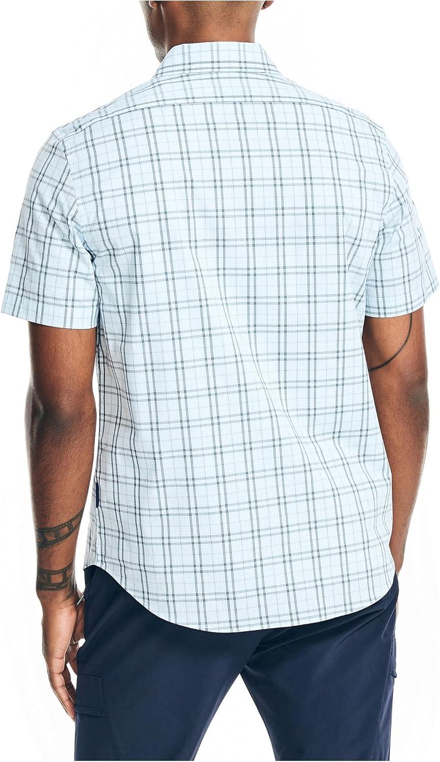 imageNautica Mens Navtech Slim Fit Plaid ShortSleeve ShirtSoft Blue