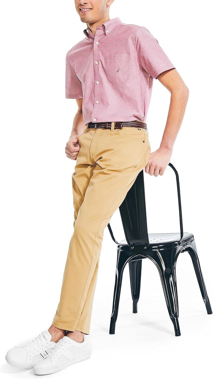imageNautica Mens ShortSleeve Oxford ShirtBiking Red