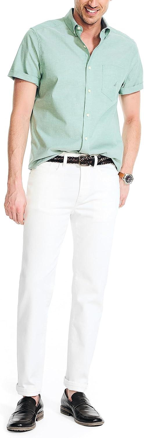 imageNautica Mens ShortSleeve Oxford ShirtCoastal Pine
