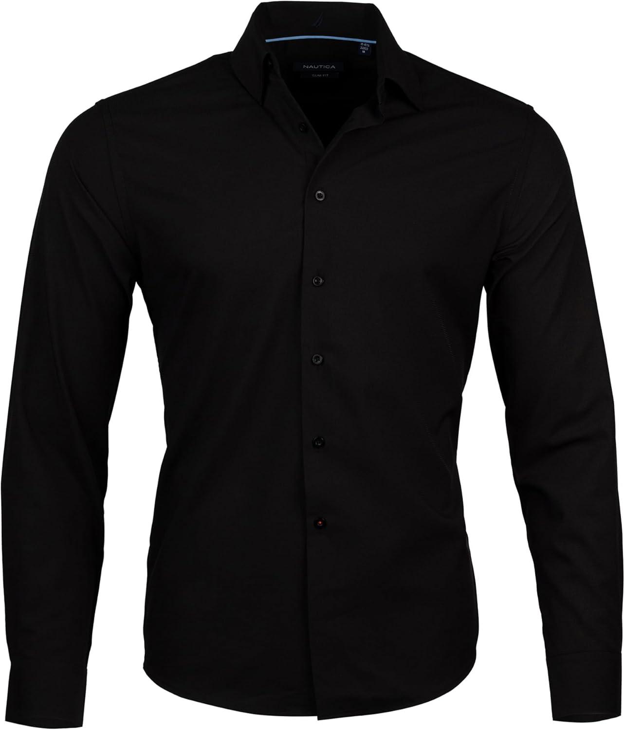 imageNautica Mens Slim FitBlack Solid Dobby