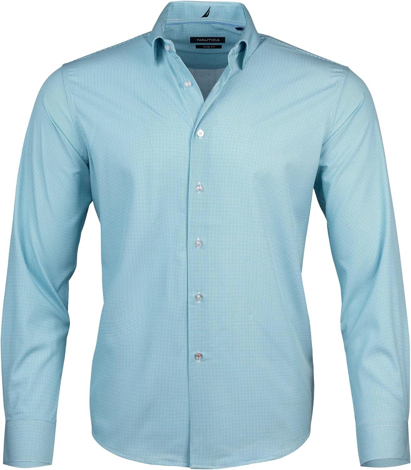 imageNautica Mens Slim FitTeal Micro Check