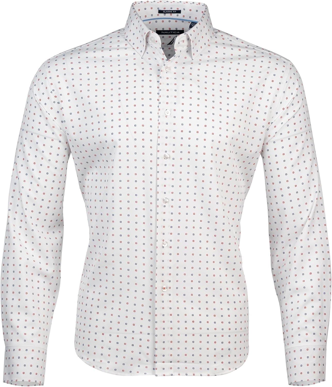 imageNautica Mens Slim FitWhite Grnd Red and Navy Print