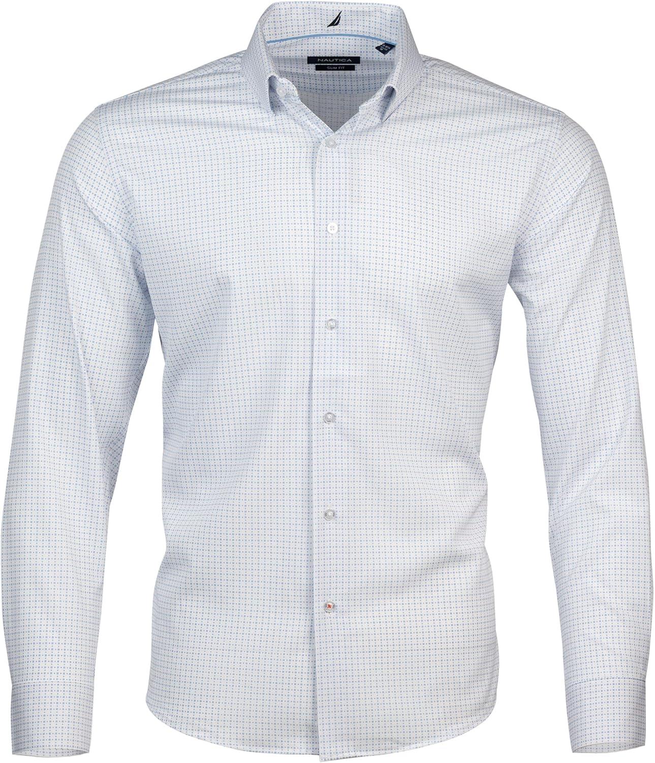 imageNautica Mens Slim FitWhite and Blue Geo Square Print