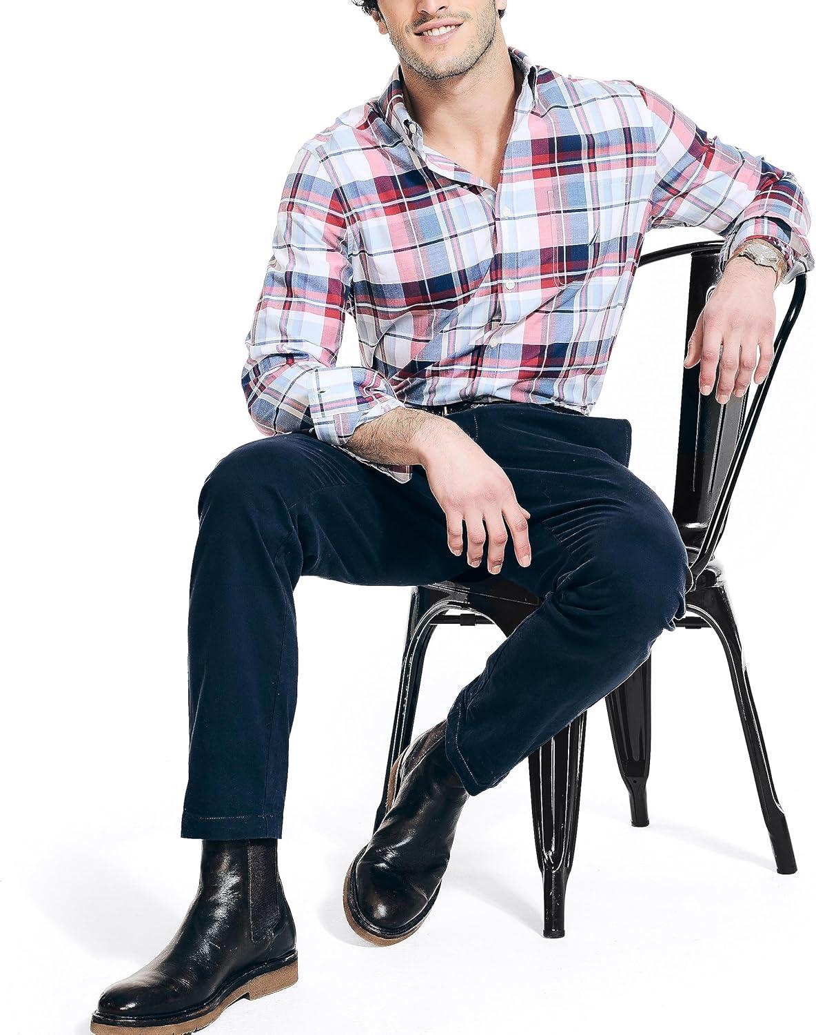 imageNautica Mens Sustainably Crafted Plaid ShirtBright White