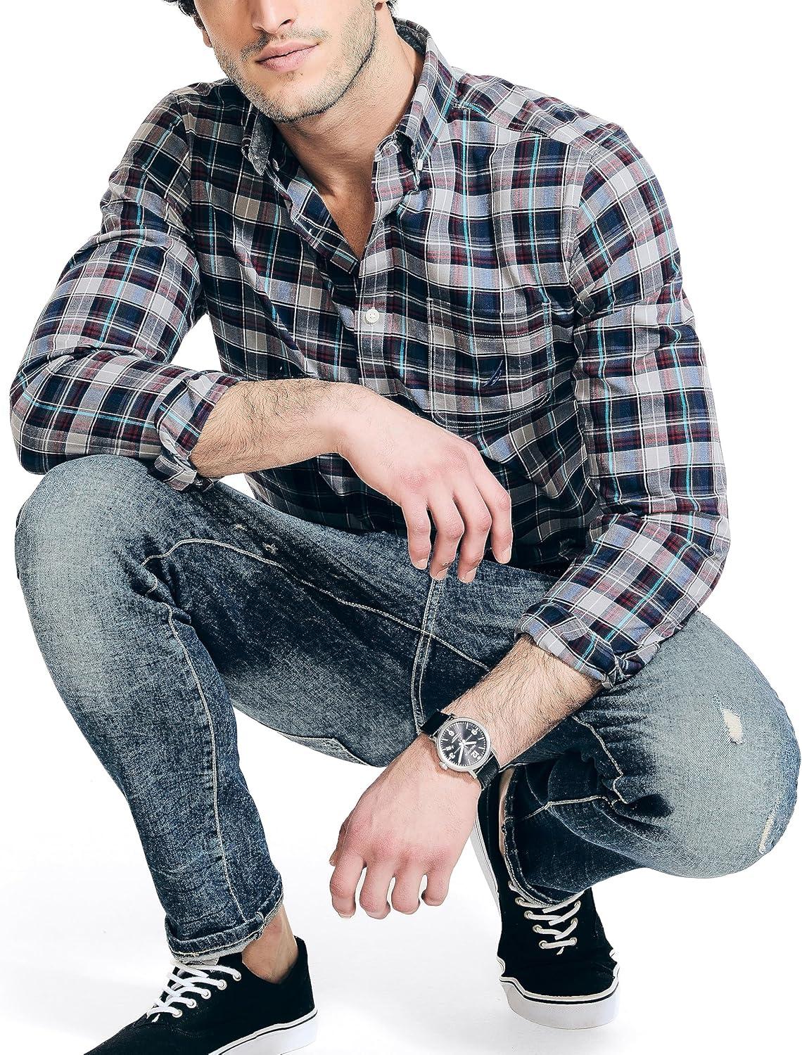 imageNautica Mens Sustainably Crafted Plaid ShirtGriffin Grey