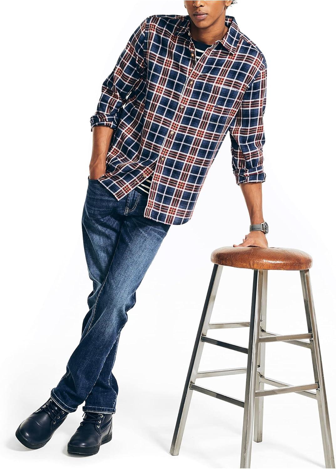 imageNautica Mens Sustainably Crafted Plaid ShirtLapis Blue