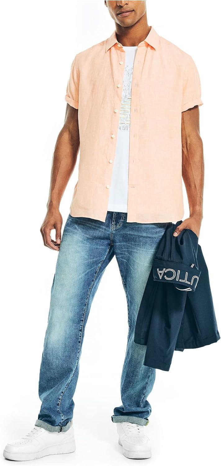 imageNautica Mens Sustainably Crafted Printed Linen ShortSleeve ShirtCoral Reef