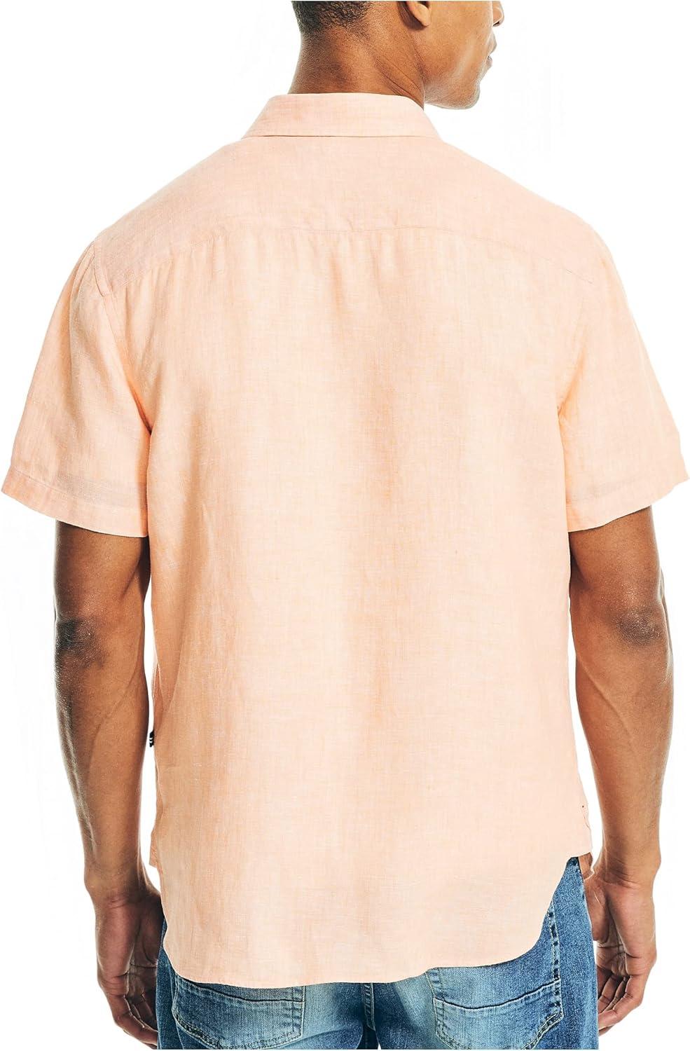 imageNautica Mens Sustainably Crafted Printed Linen ShortSleeve ShirtCoral Reef