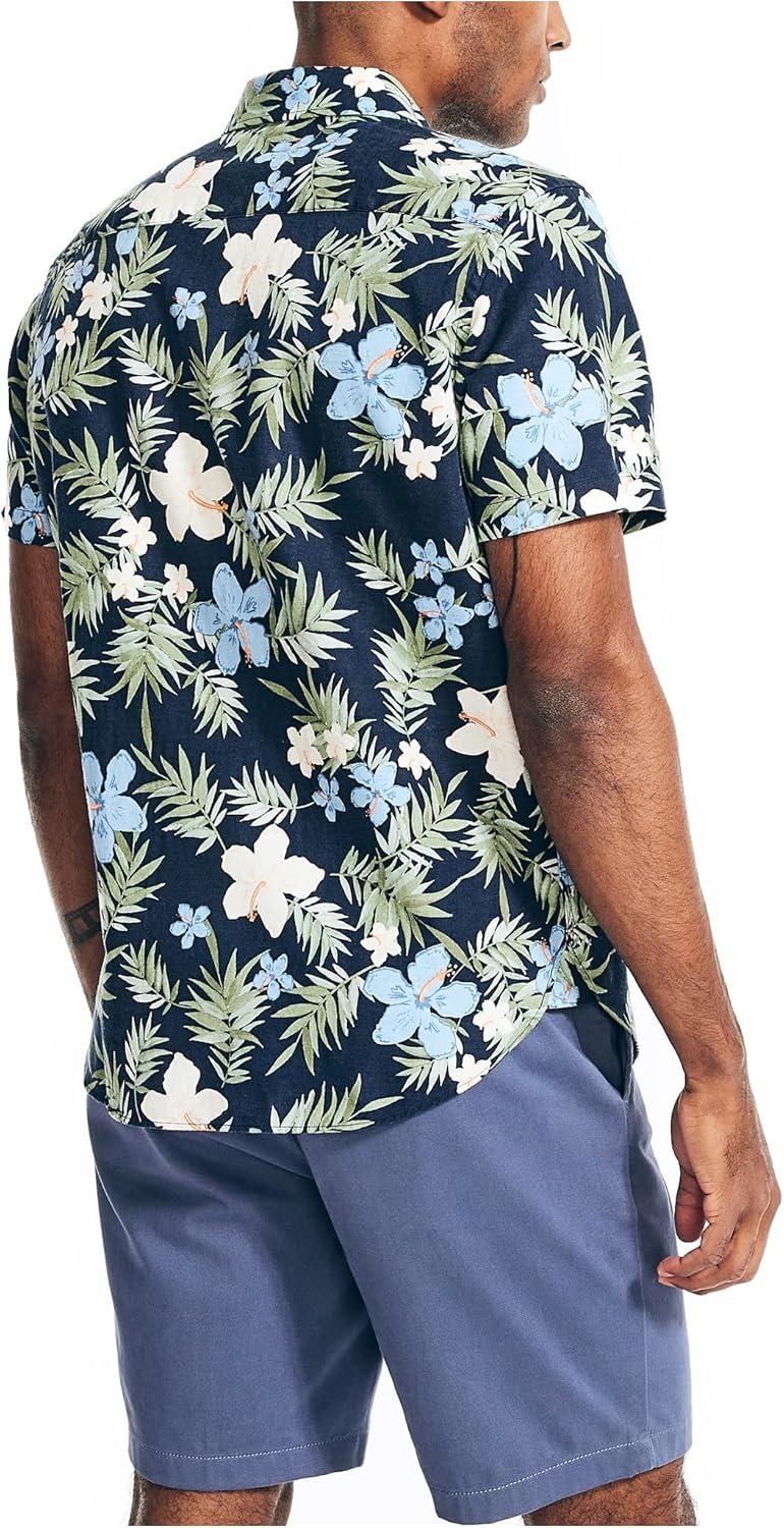 imageNautica Mens Sustainably Crafted Printed Linen ShortSleeve ShirtNavy