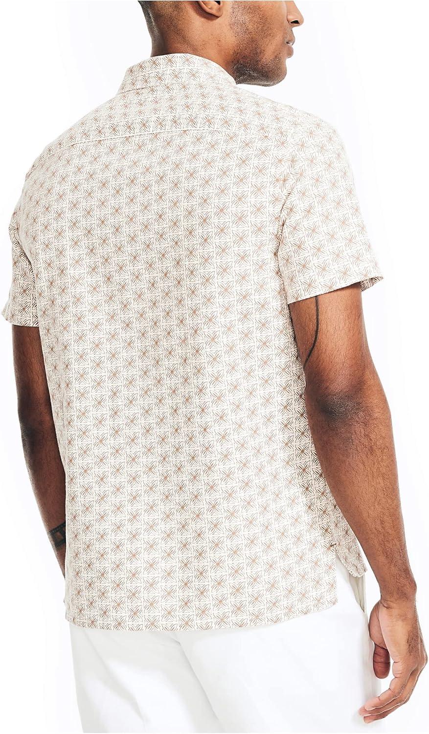 imageNautica Mens Sustainably Crafted Printed Linen ShortSleeve ShirtSail White