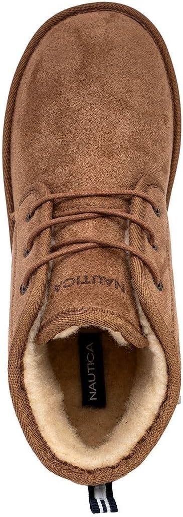 imageNautica Mens Winter Ankle Boots Sherpa Lined Lace Up Slippers for Cold Weather Warm Indoor Outdoor House Shoes Comfortable Cozy BootiesTan