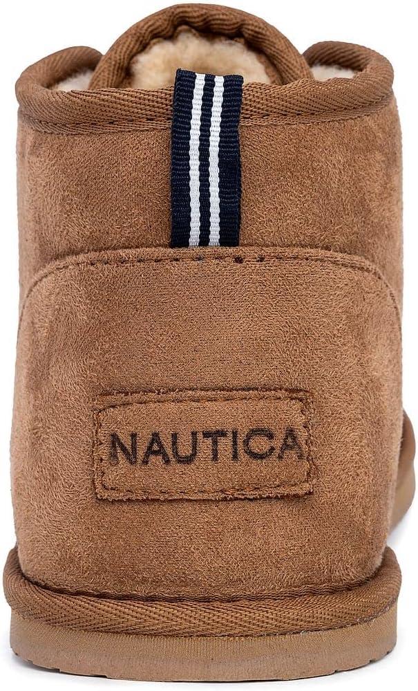 imageNautica Mens Winter Ankle Boots Sherpa Lined Lace Up Slippers for Cold Weather Warm Indoor Outdoor House Shoes Comfortable Cozy BootiesTan