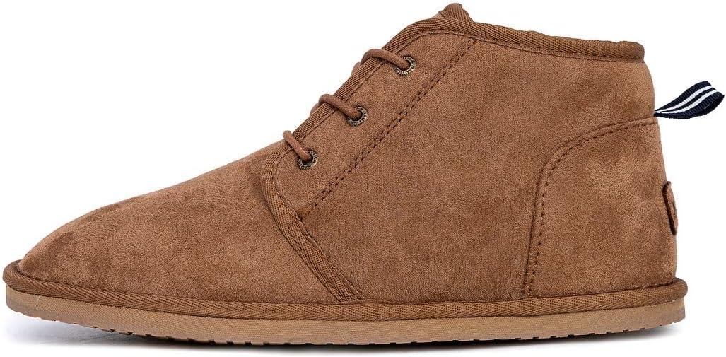 imageNautica Mens Winter Ankle Boots Sherpa Lined Lace Up Slippers for Cold Weather Warm Indoor Outdoor House Shoes Comfortable Cozy BootiesTan
