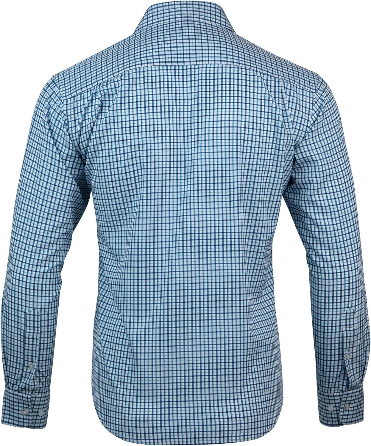 imageNautica Regular Fit Long Sleeve Button Down Dress Shirts for Men Wrinkle Free Long Sleeve Shirt Mens Formal 4Way StretchBlue Green Plaid