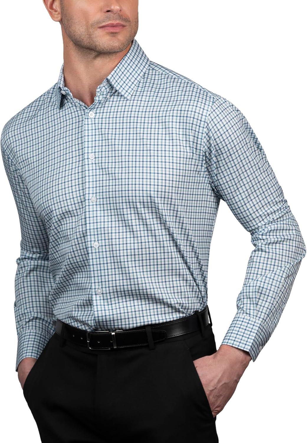 imageNautica Regular Fit Long Sleeve Button Down Dress Shirts for Men Wrinkle Free Long Sleeve Shirt Mens Formal 4Way StretchBlue Green Plaid