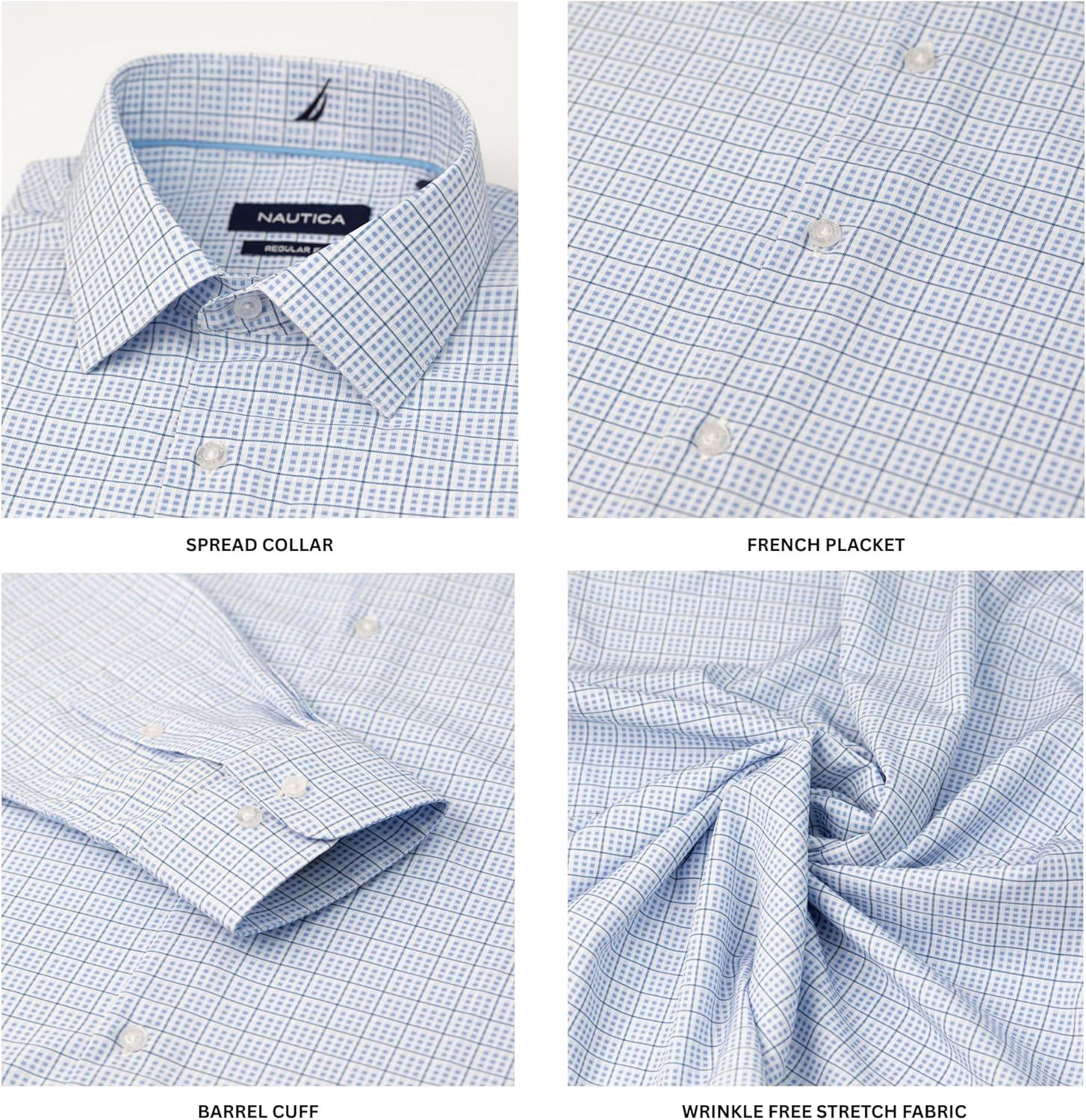 imageNautica Regular Fit Long Sleeve Button Down Dress Shirts for Men Wrinkle Free Long Sleeve Shirt Mens Formal 4Way StretchBlue Multi Plaid