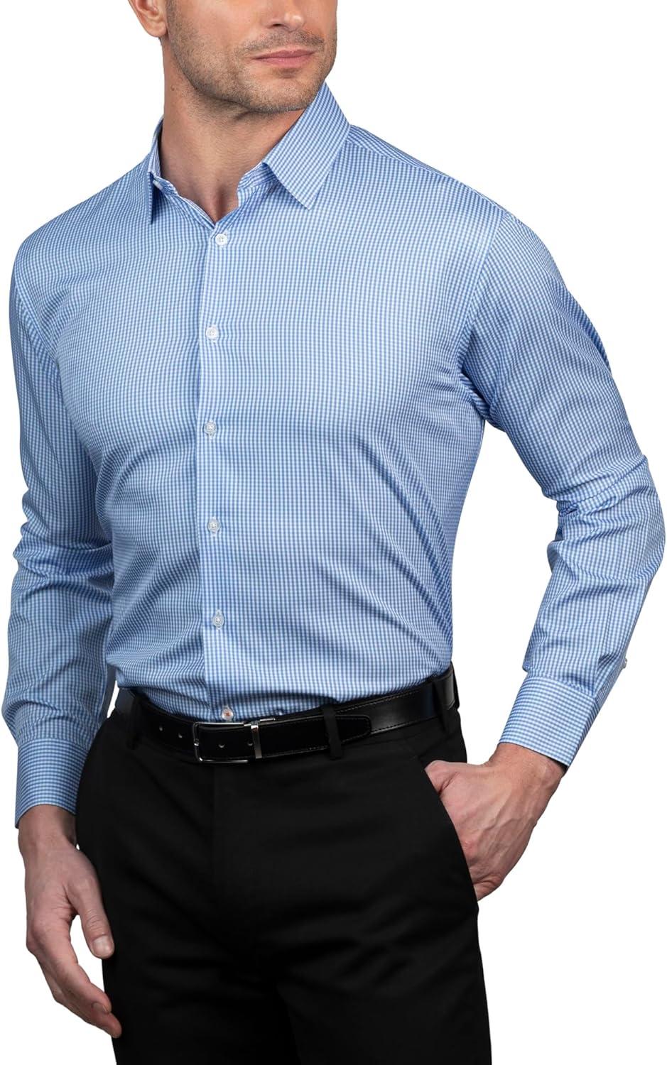 imageNautica Regular Fit Long Sleeve Button Down Dress Shirts for Men Wrinkle Free Long Sleeve Shirt Mens Formal 4Way StretchLight Blue Check