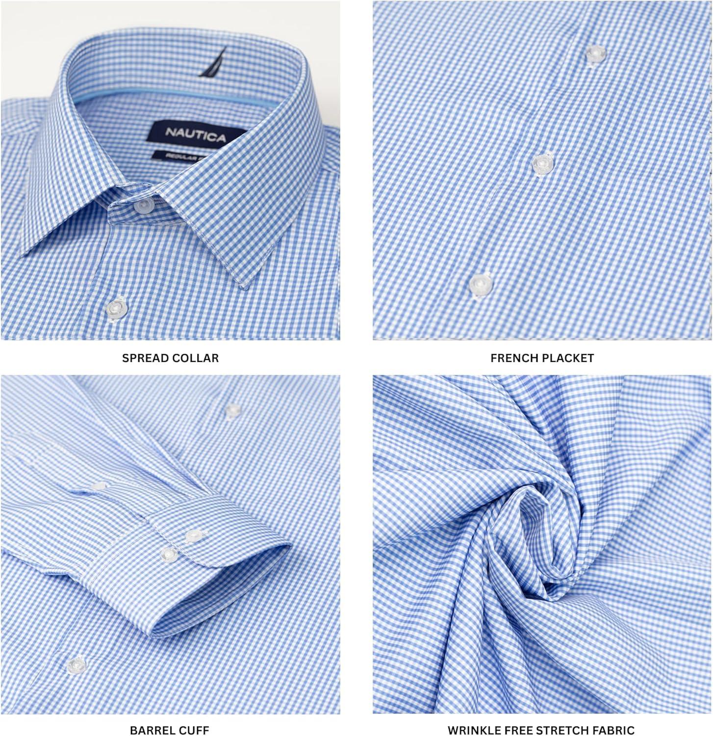 imageNautica Regular Fit Long Sleeve Button Down Dress Shirts for Men Wrinkle Free Long Sleeve Shirt Mens Formal 4Way StretchLight Blue Check