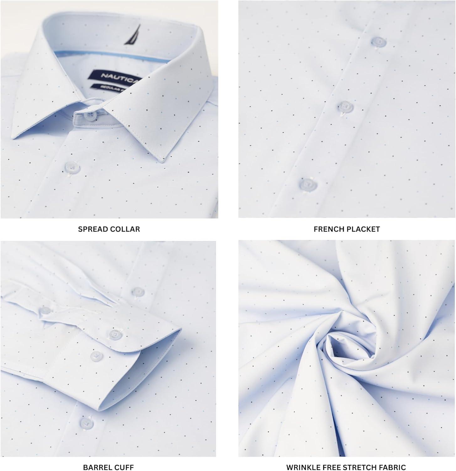 imageNautica Regular Fit Long Sleeve Button Down Dress Shirts for Men Wrinkle Free Long Sleeve Shirt Mens Formal 4Way StretchNavy Light Blue Dot