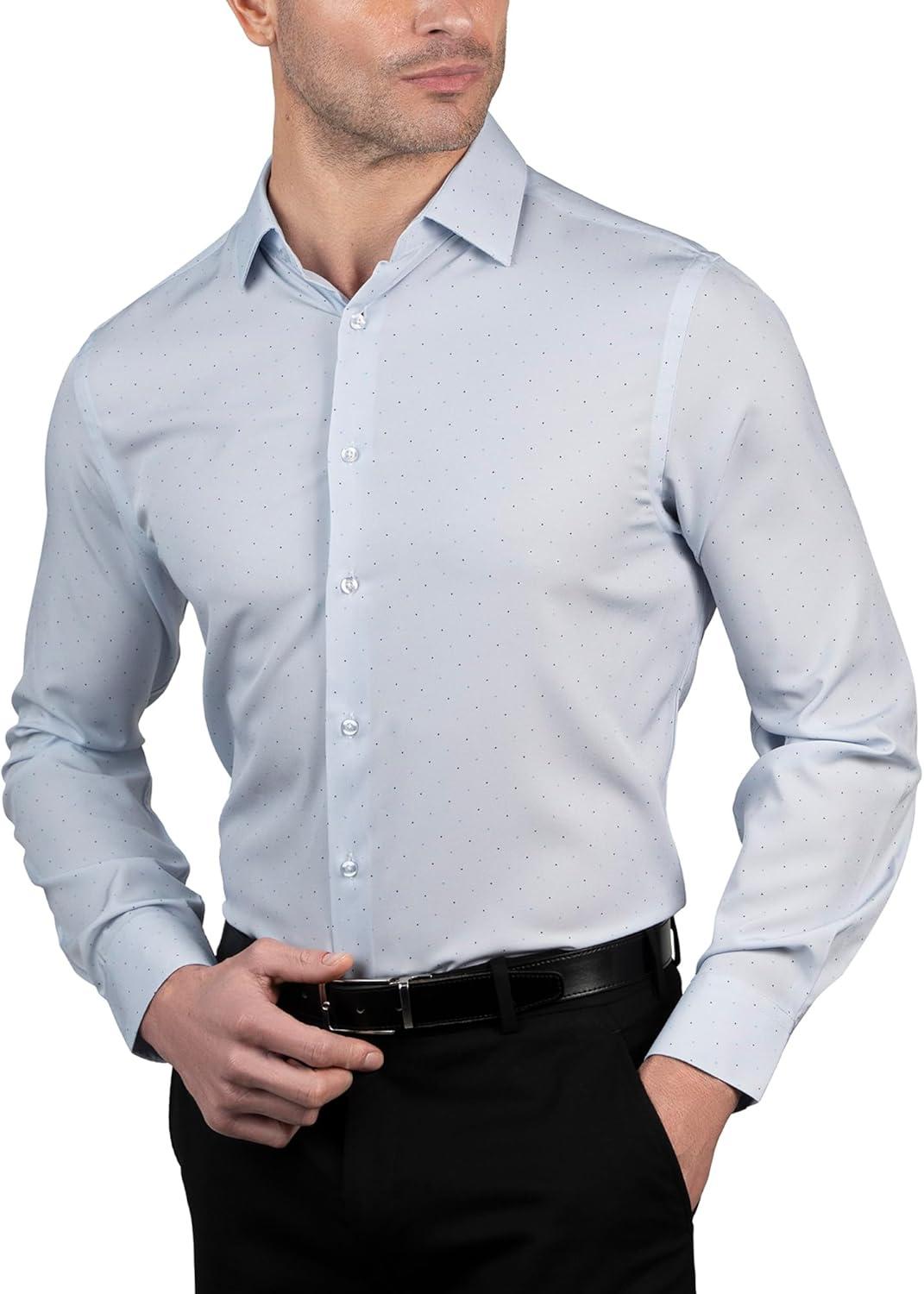 imageNautica Regular Fit Long Sleeve Button Down Dress Shirts for Men Wrinkle Free Long Sleeve Shirt Mens Formal 4Way StretchNavy Light Blue Dot