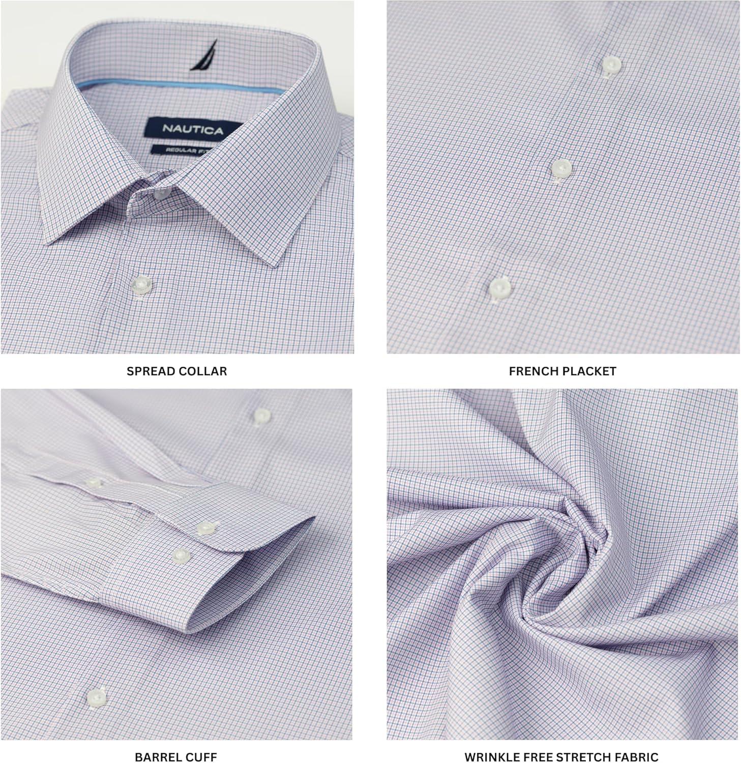 imageNautica Regular Fit Long Sleeve Button Down Dress Shirts for Men Wrinkle Free Long Sleeve Shirt Mens Formal 4Way StretchNavy and Pink Check