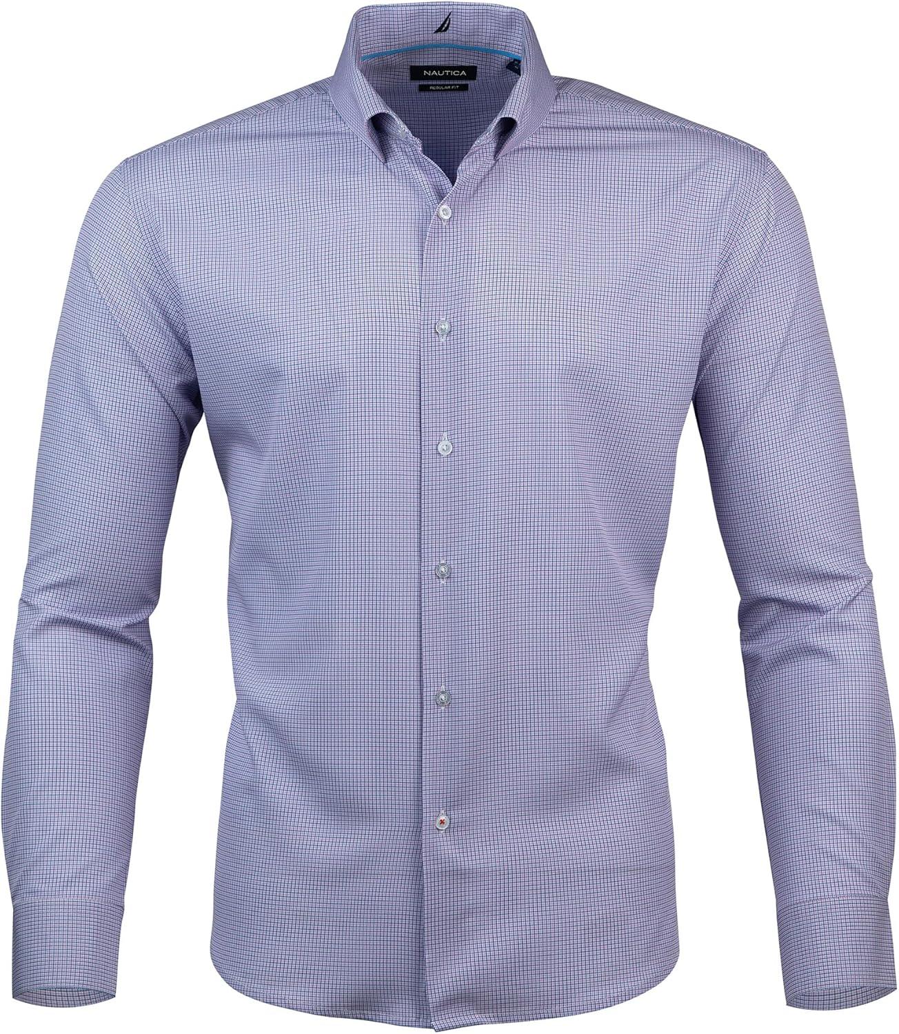 imageNautica Regular Fit Long Sleeve Button Down Dress Shirts for Men Wrinkle Free Long Sleeve Shirt Mens Formal 4Way StretchNavy and Pink Check