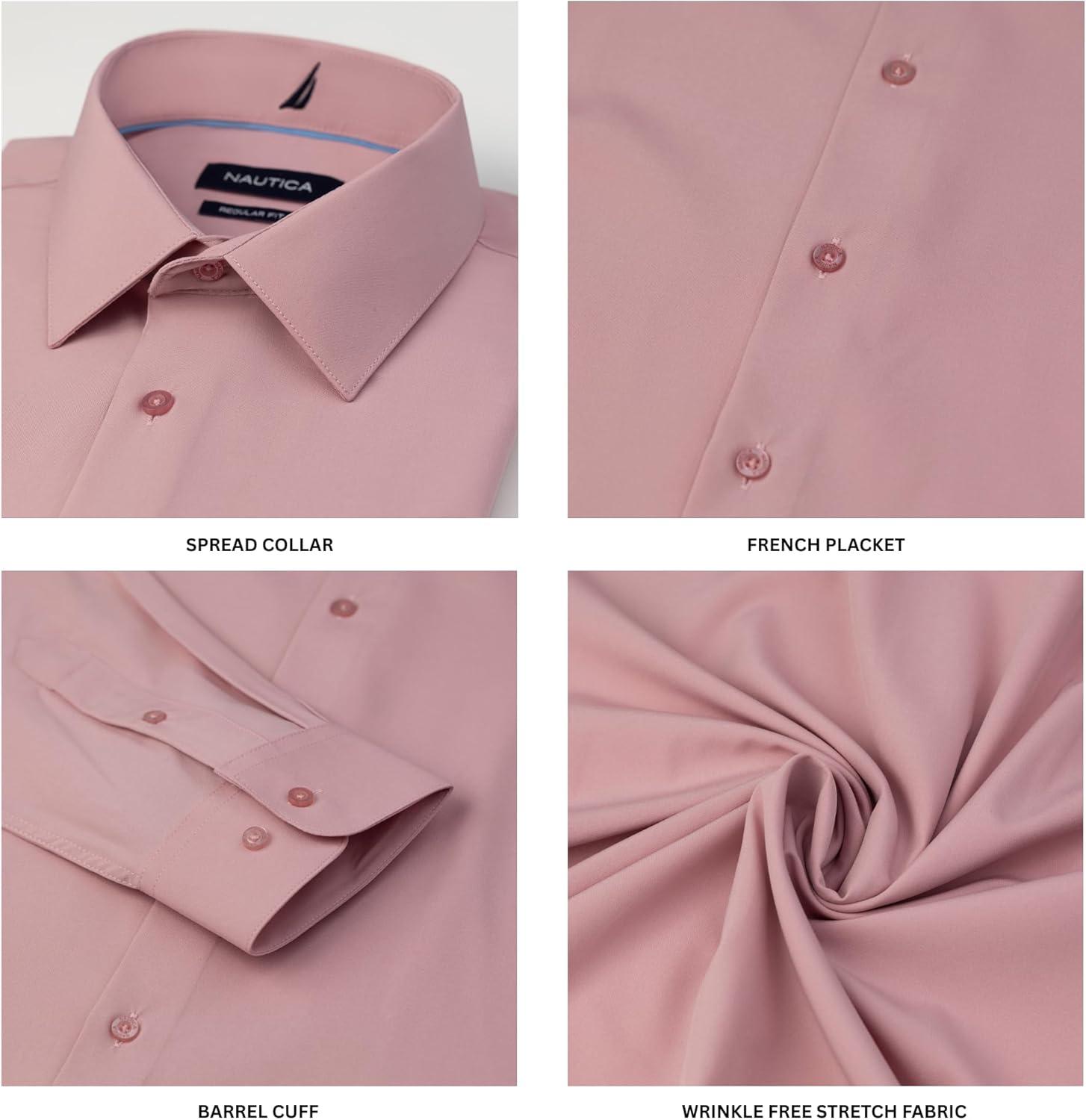 imageNautica Regular Fit Long Sleeve Button Down Dress Shirts for Men Wrinkle Free Long Sleeve Shirt Mens Formal 4Way StretchPink