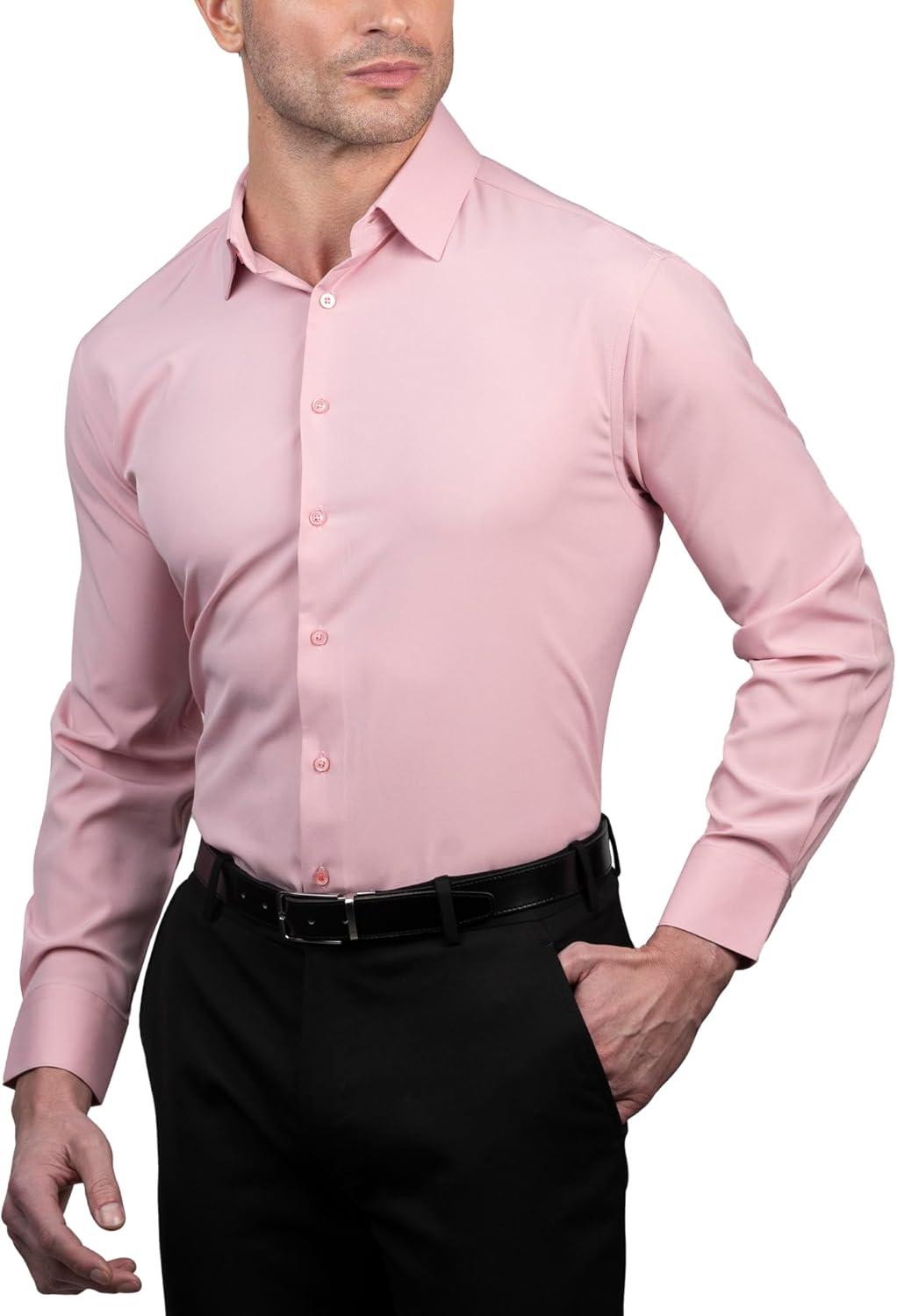 imageNautica Regular Fit Long Sleeve Button Down Dress Shirts for Men Wrinkle Free Long Sleeve Shirt Mens Formal 4Way StretchPink