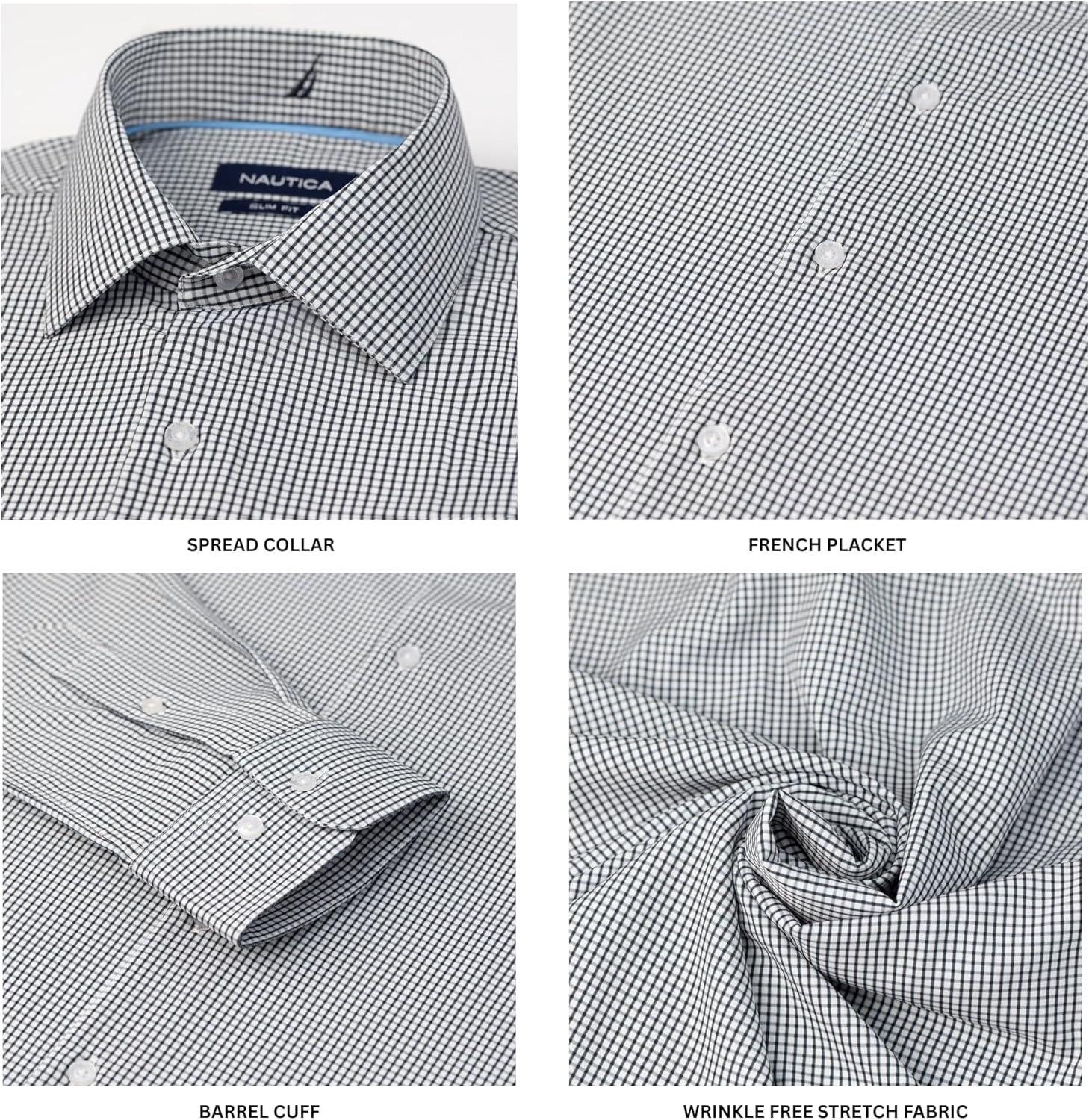imageNautica Slim Fit Mens Dress Shirts Long Sleeve Performance Polyester Fabric Wrinkle Free 4Way StretchBlack Check