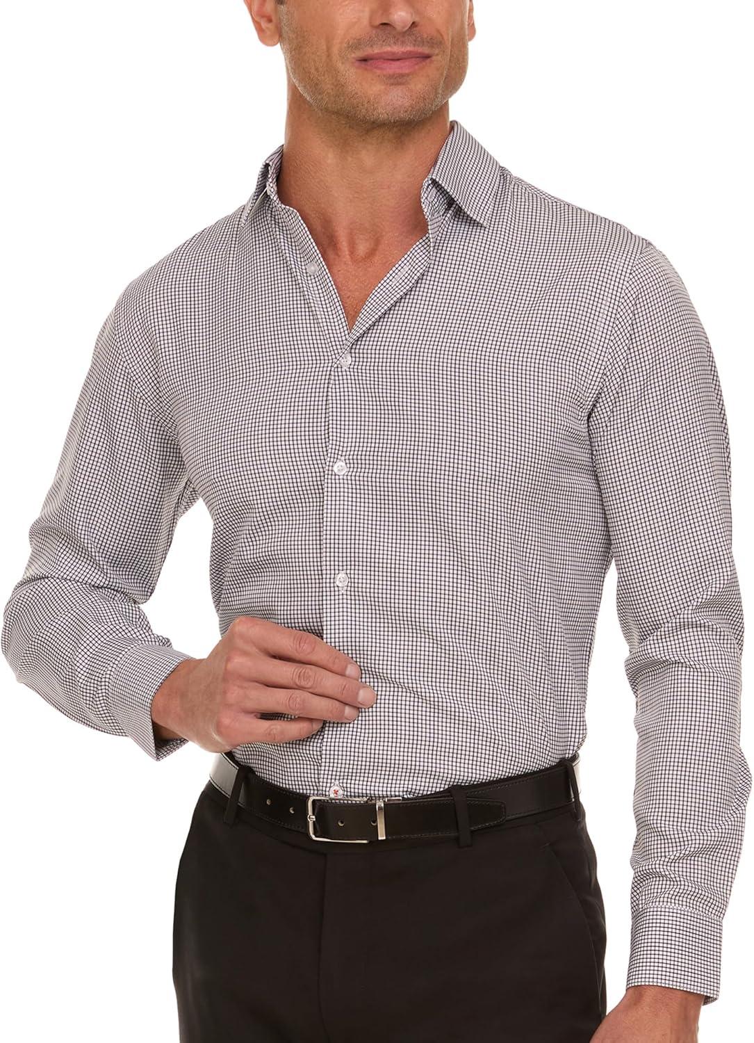 imageNautica Slim Fit Mens Dress Shirts Long Sleeve Performance Polyester Fabric Wrinkle Free 4Way StretchBlack Check