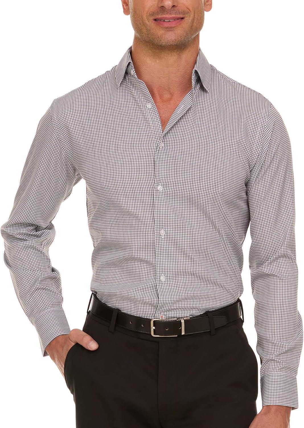 imageNautica Slim Fit Mens Dress Shirts Long Sleeve Performance Polyester Fabric Wrinkle Free 4Way StretchBlack Check