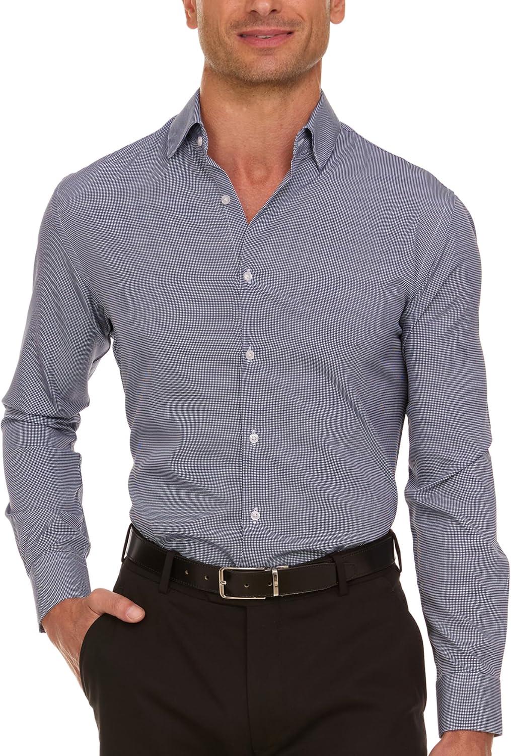 imageNautica Slim Fit Mens Dress Shirts Long Sleeve Performance Polyester Fabric Wrinkle Free 4Way StretchBlack Micro Checks