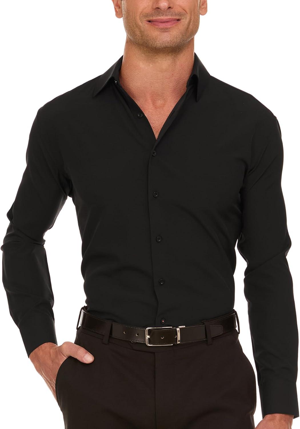 imageNautica Slim Fit Mens Dress Shirts Long Sleeve Performance Polyester Fabric Wrinkle Free 4Way StretchBlack Solid