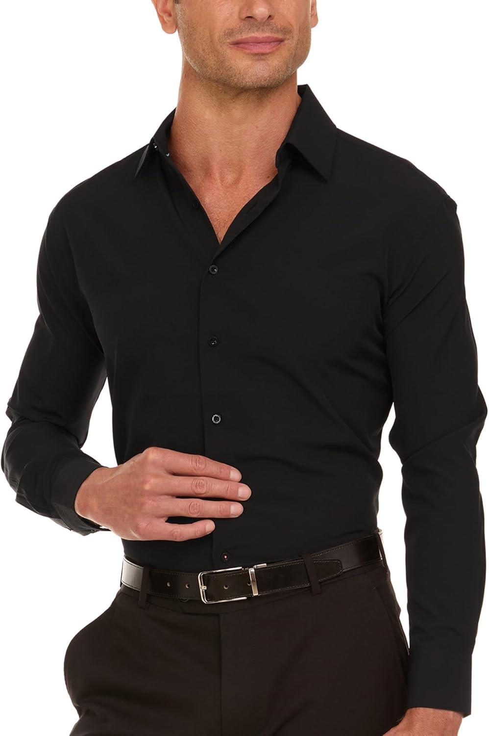 imageNautica Slim Fit Mens Dress Shirts Long Sleeve Performance Polyester Fabric Wrinkle Free 4Way StretchBlack Solid