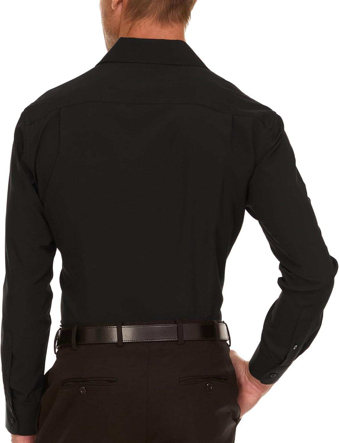 imageNautica Slim Fit Mens Dress Shirts Long Sleeve Performance Polyester Fabric Wrinkle Free 4Way StretchBlack Solid