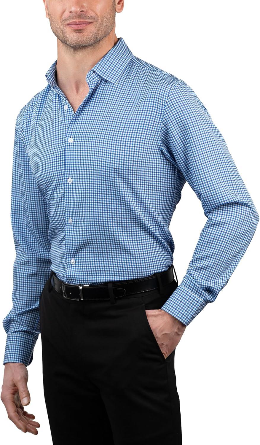 imageNautica Slim Fit Mens Dress Shirts Long Sleeve Performance Polyester Fabric Wrinkle Free 4Way StretchClassic Blue Plaid