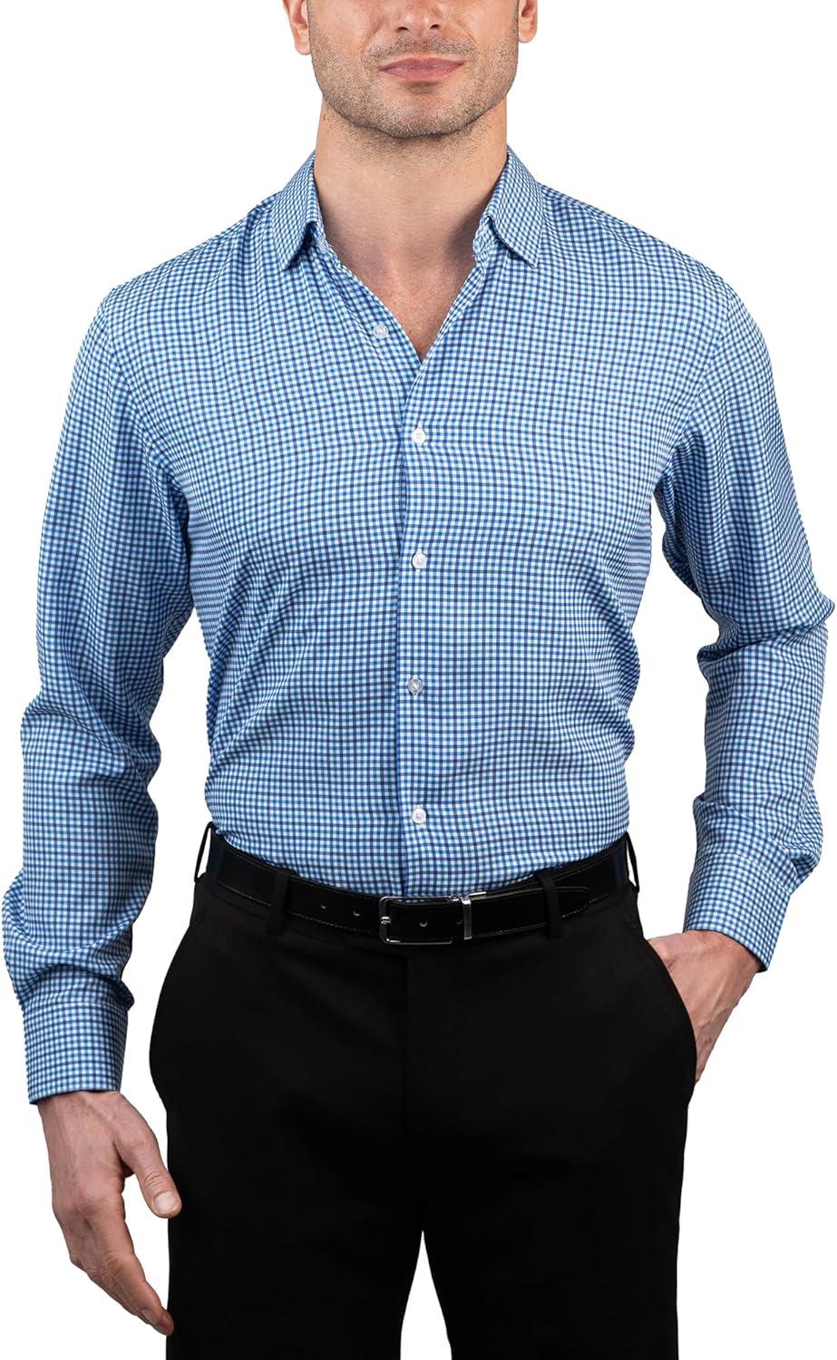 imageNautica Slim Fit Mens Dress Shirts Long Sleeve Performance Polyester Fabric Wrinkle Free 4Way StretchClassic Blue Plaid