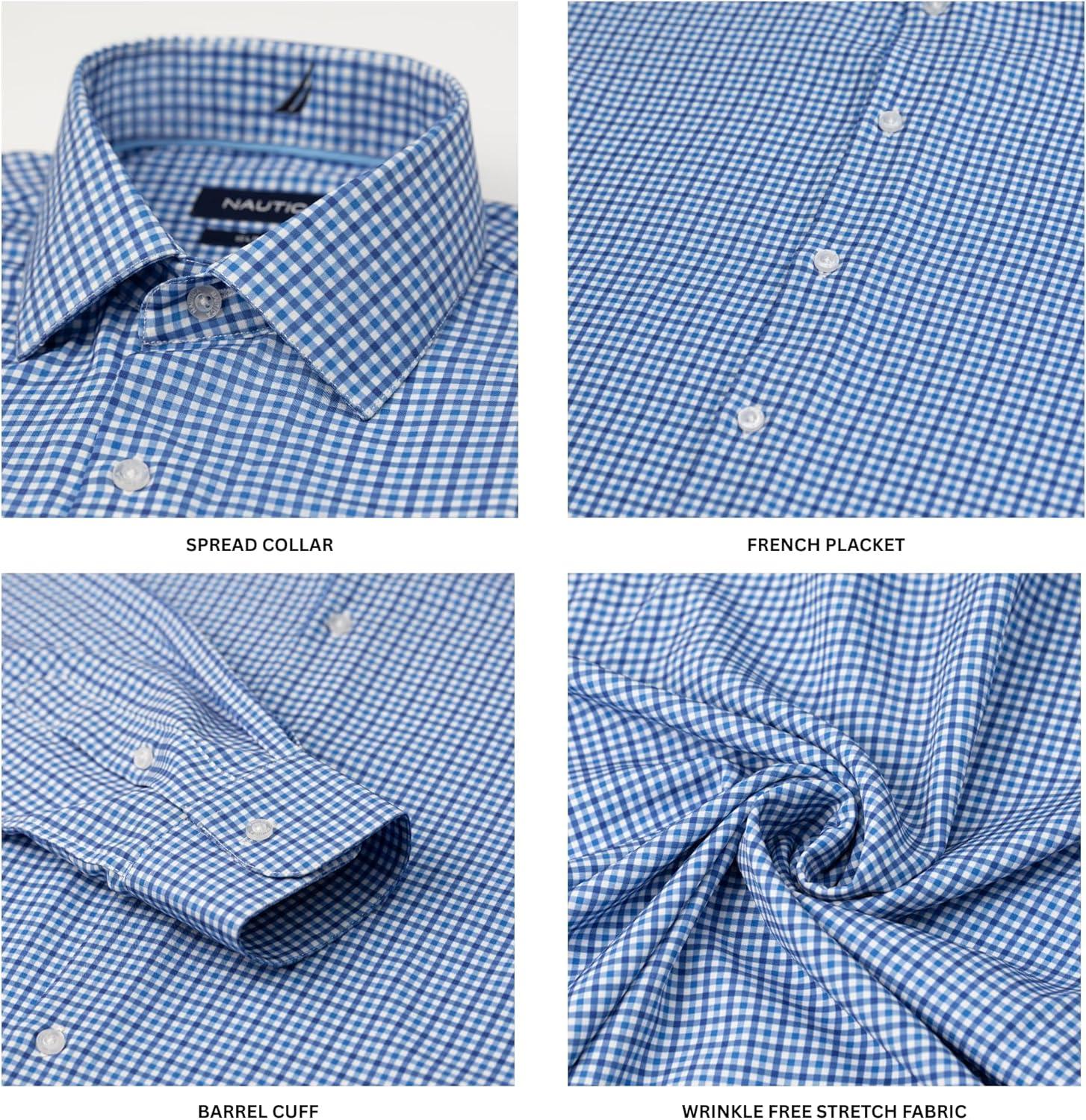 imageNautica Slim Fit Mens Dress Shirts Long Sleeve Performance Polyester Fabric Wrinkle Free 4Way StretchClassic Blue Plaid