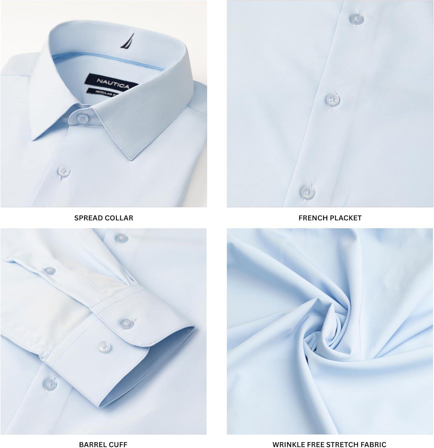 imageNautica Slim Fit Mens Dress Shirts Long Sleeve Performance Polyester Fabric Wrinkle Free 4Way StretchLight Blue