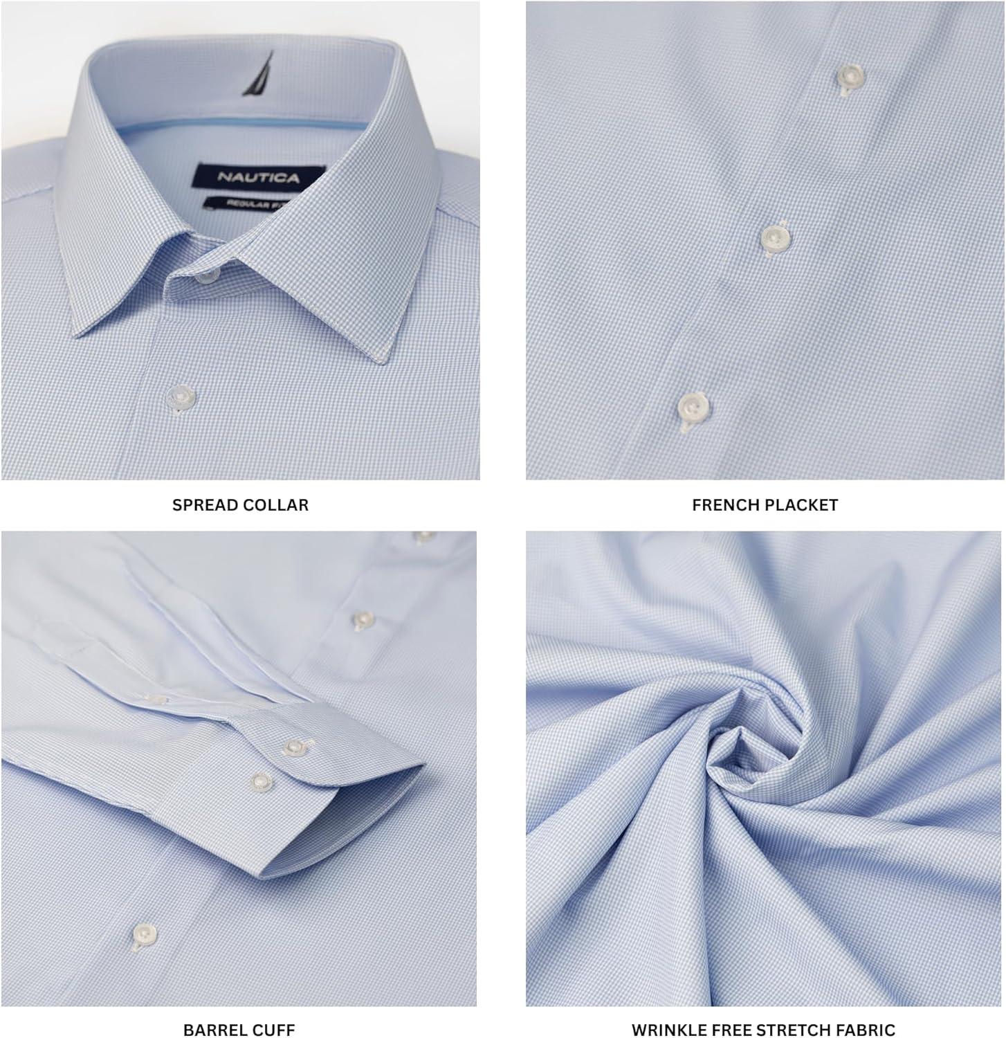 imageNautica Slim Fit Mens Dress Shirts Long Sleeve Performance Polyester Fabric Wrinkle Free 4Way StretchLight Blue Micro