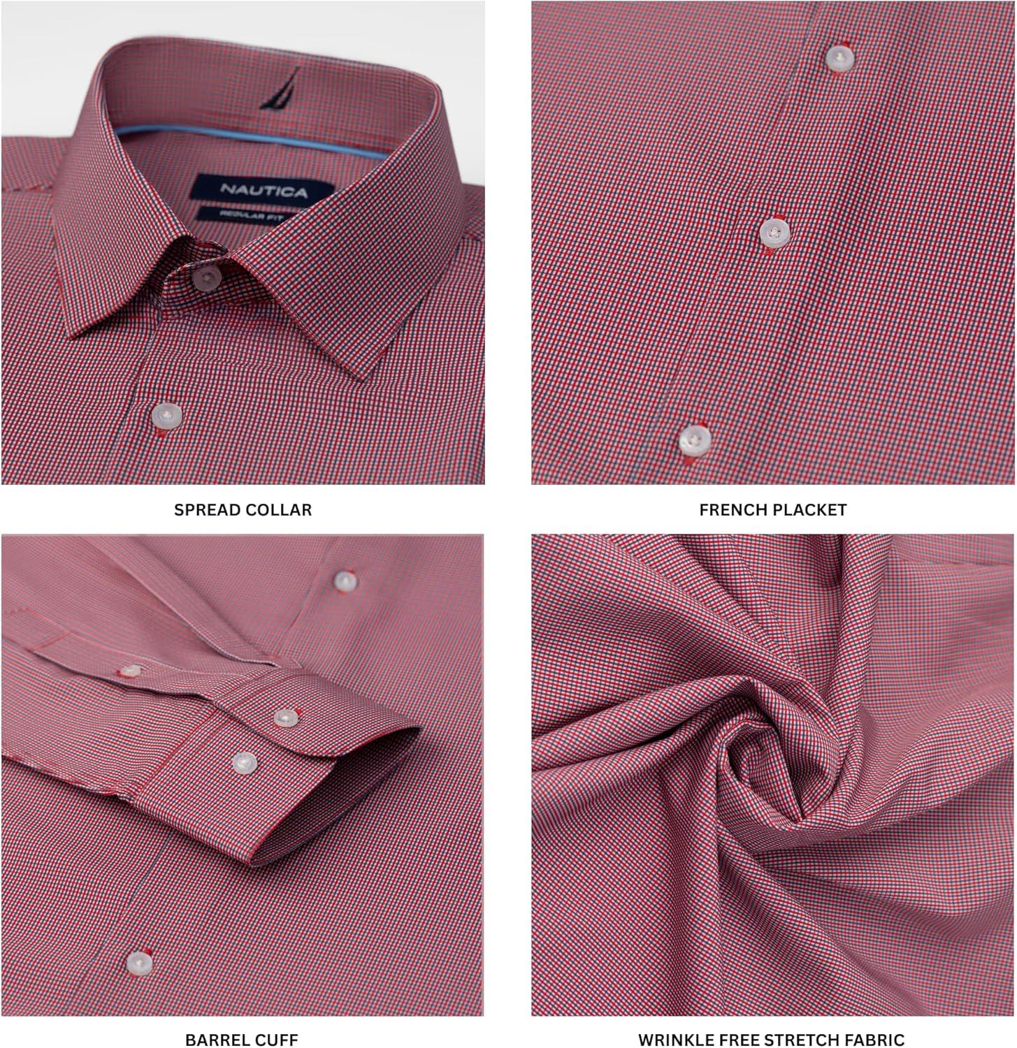imageNautica Slim Fit Mens Dress Shirts Long Sleeve Performance Polyester Fabric Wrinkle Free 4Way StretchMulti Microcheck