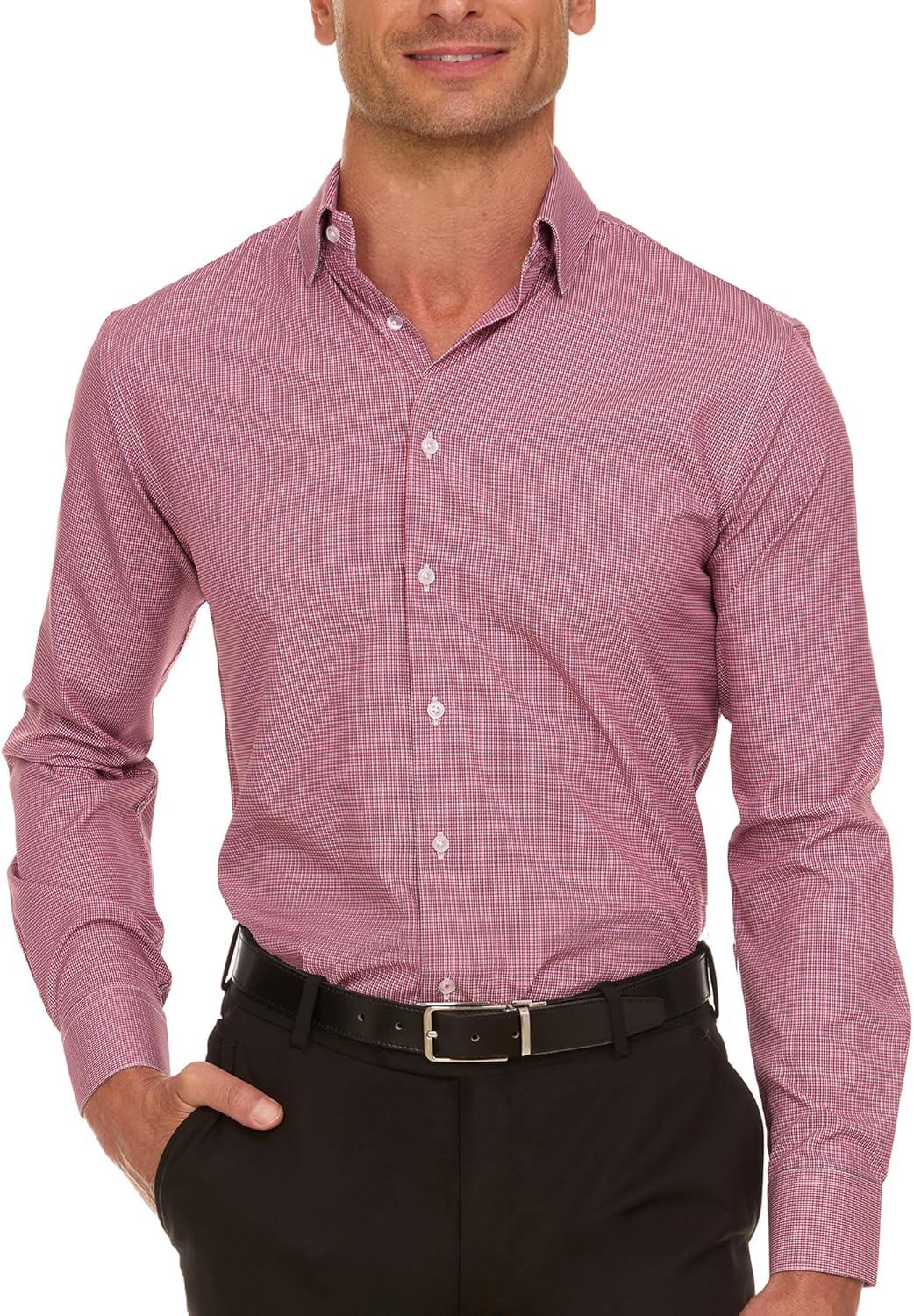 imageNautica Slim Fit Mens Dress Shirts Long Sleeve Performance Polyester Fabric Wrinkle Free 4Way StretchMulti Microcheck