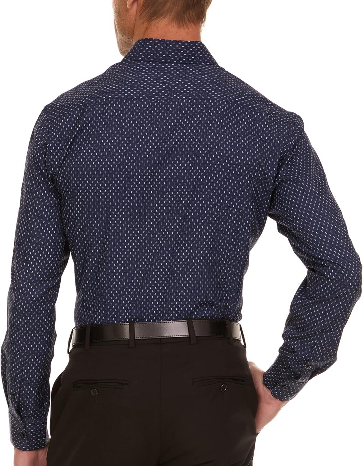 imageNautica Slim Fit Mens Dress Shirts Long Sleeve Performance Polyester Fabric Wrinkle Free 4Way StretchNavy Anchor