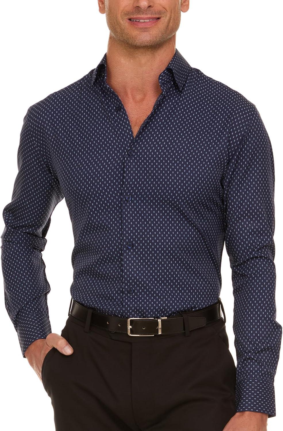 imageNautica Slim Fit Mens Dress Shirts Long Sleeve Performance Polyester Fabric Wrinkle Free 4Way StretchNavy Anchor